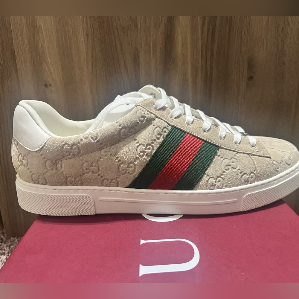 Gucci Mens Ace Suede Monogram Low Top Sneakers Size US 12
